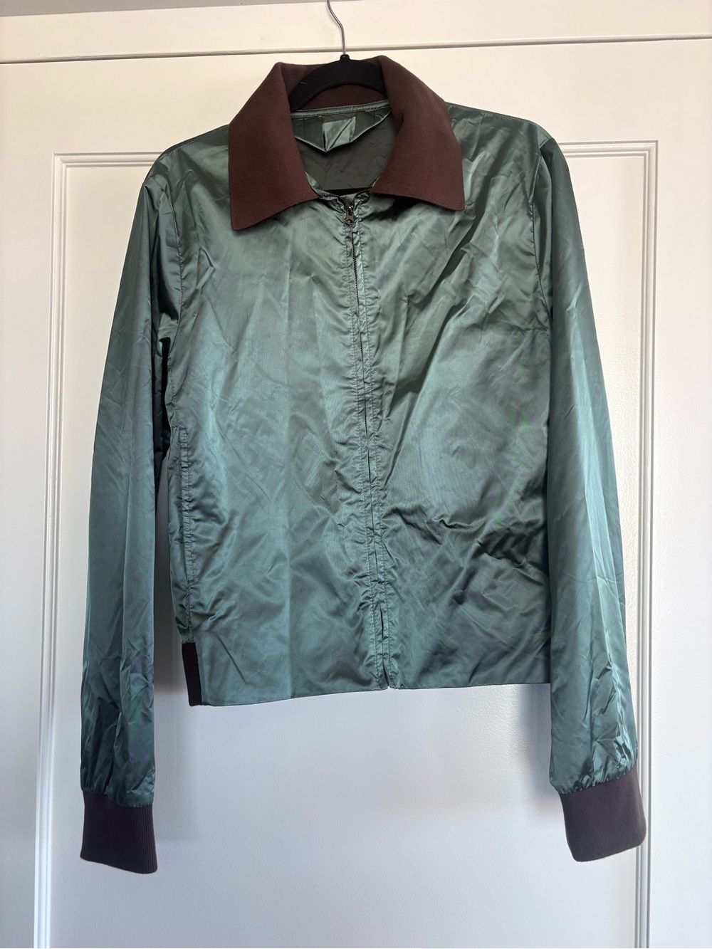 Acne Sage Green Bomber Jacket with Brown Collar